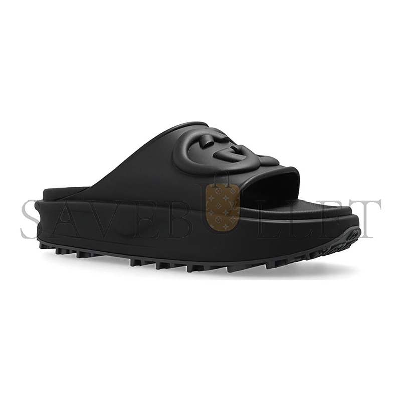 G*u*i interlocking g slide sandal black rubber 692380